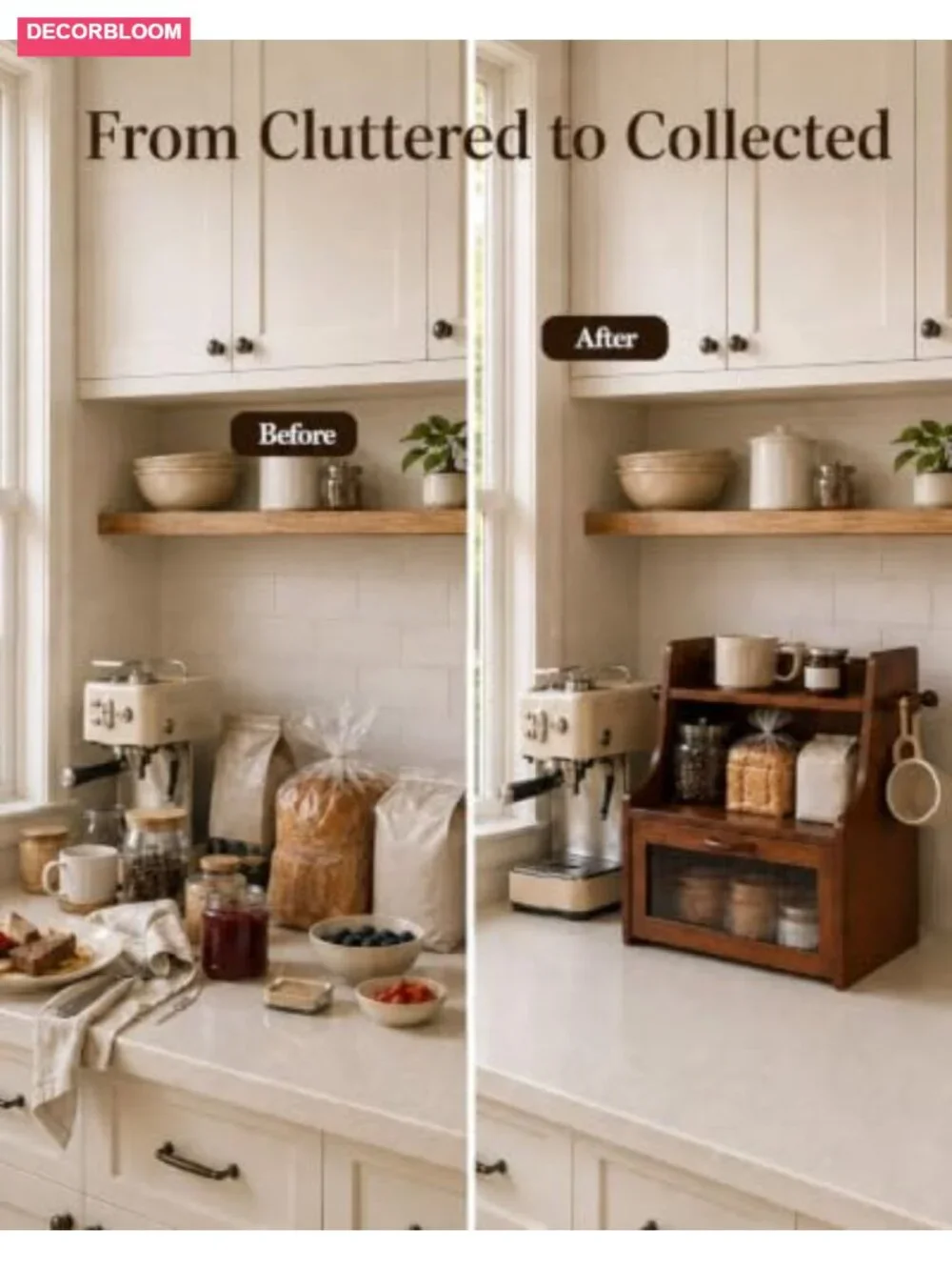 FSC-Certified Bamboo Bread Box with Shelf, Double-Layer Kitchen Countertop